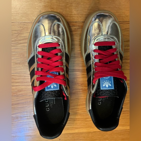 In the Styles of Gucci x Adidas Gazelle Metallic Gold Sneakers - Size 7 1/2 - Picture 4 of 9